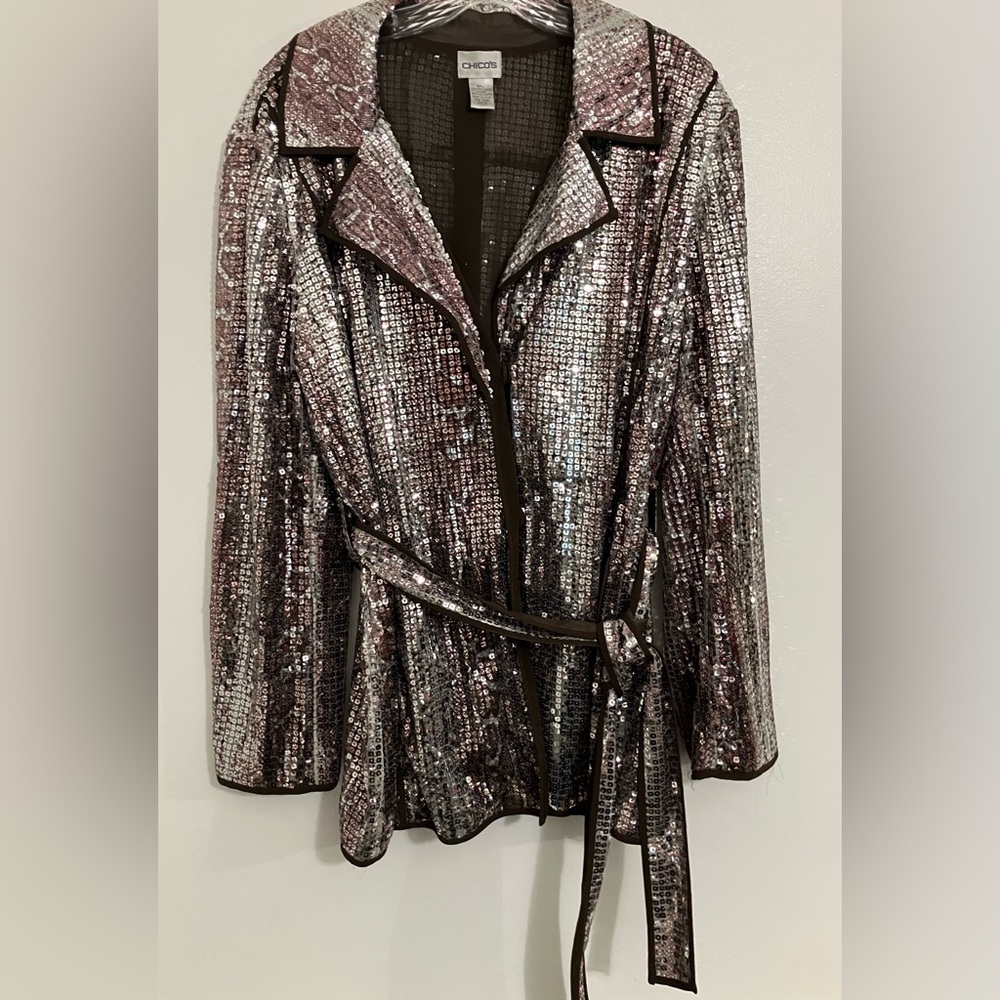 Chico’s Sequine Snake Ravishing Jacket Silver Siz… - image 1